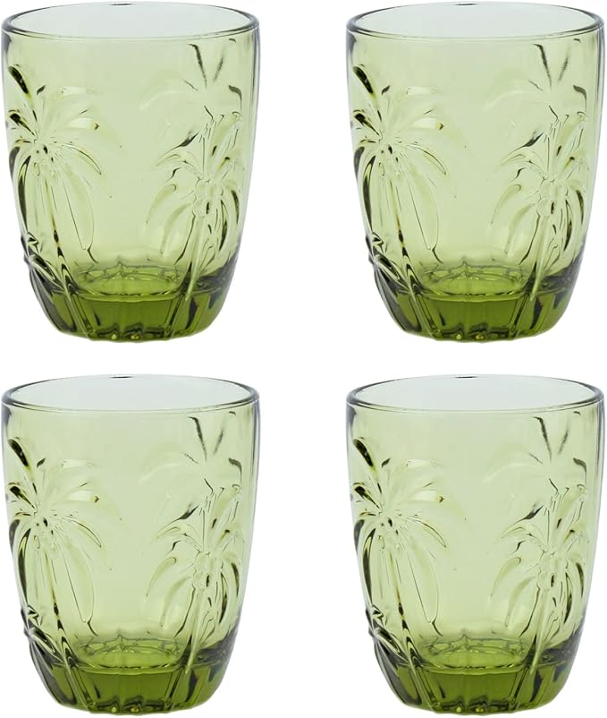 M&N HOME Green Christmas Tumblers, Colored Whiskey Glasses, Set of 4 Colorful Drinking Glasses, 9 Oz Coconut Cups, Glass Cups for Water and Juice, Holiday Glasses Drinkware - GREEN SET