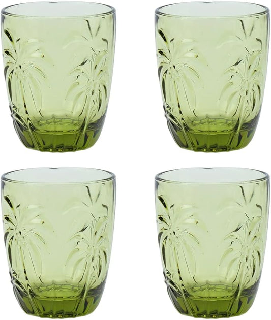 M&N HOME Green Christmas Tumblers, Colored Whiskey Glasses, Set of 4 Colorful Drinking Glasses, 9 Oz Coconut Cups, Glass Cups for Water and Juice, Holiday Glasses Drinkware - GREEN SET