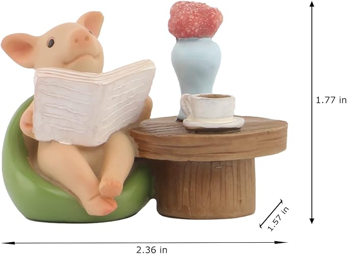 Mini Pig Figurine, Resin Home Decor, Lucky Animal Garden Statue for Micro Landscape