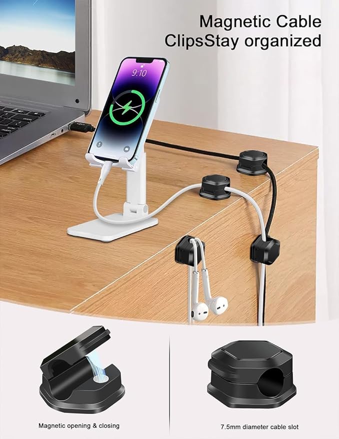 12 Pack Magnetic Cable Clips- Cord Organizer for Desk- Cord Holder for Nightstand- Cord Holder, Magnetic Cord Organizer, for Desk, Nightstand, Phone Charger, Computer, Office,Home, Car