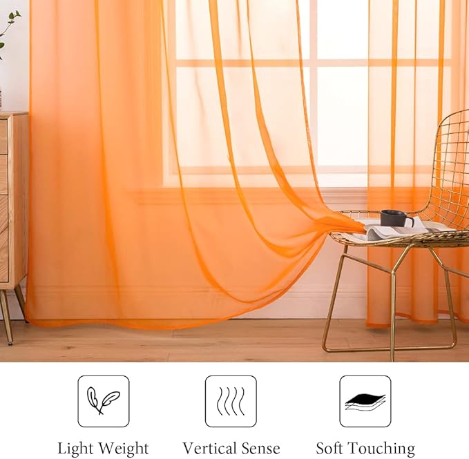 MIULEE 2 Panels Solid Fall Color Sheer Window Curtains Elegant Window Voile Panels/Drapes/Treatment for Bedroom Living Room (54X90 Inches Orange)