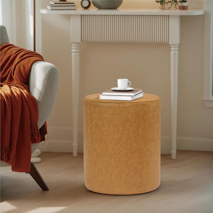 Get Set Style Modern Round Ottoman with Soft Padded Seat, Multifunctional Vanity Stool for Makeup, Upholstered Footrest Stool Ottoman Foot Stool for Living Room, Bedroom