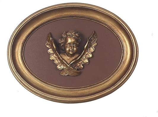 S-MANTIS Vintage Wall Sculpture, Antique Pediment, Hallway Wall Art, Hand Painted Wall Decoration With Intricate Cherub Wings Centerpiece, Gallery, Unique Gift (Antique Gold- Cherub)