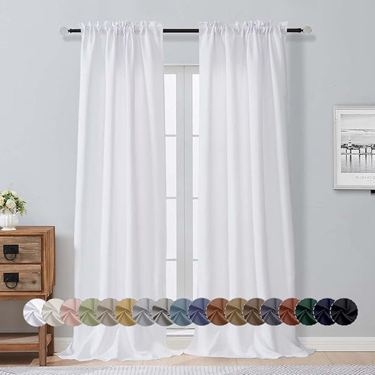Aiyufeng Pure White Curtains for Bedroom 96 Inches Long 2 Panels Set, Room Darkening Window Treatment, Light Filtering Curtain Drapes, Soft Casual Rod Pocket Privacy Curtains, W40 x L96 Inch
