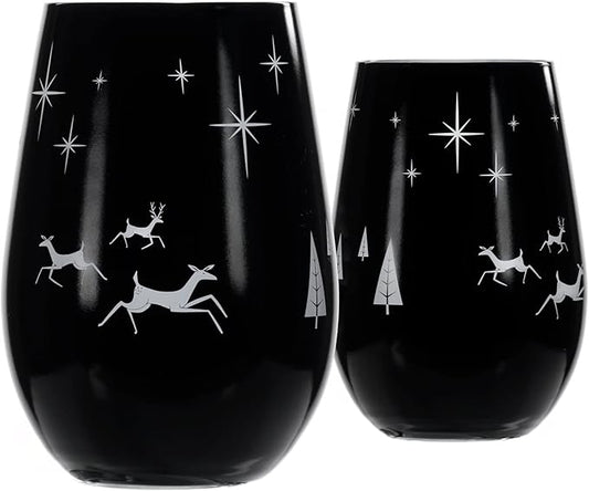 Wonderland Stemless Wine Glass/Candle Votive | Set of 2 Tumbler Wine Glasses | Lead-Free Glass | Christmas Laser Etched Stemless Wine Glasses