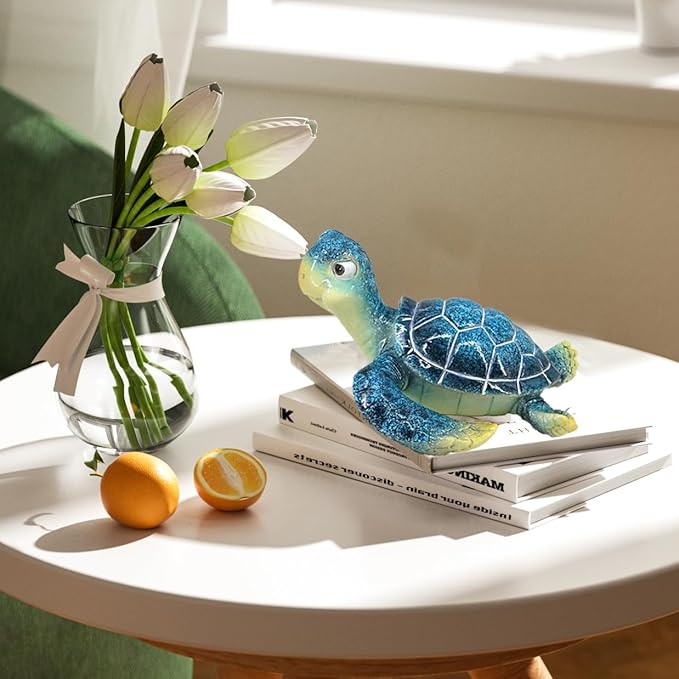 6-inch Sea Turtle Statue - Blue Resin Turtle Decor for Home, Yoga & Meditation Figurine, Lucky Feng Shui Ocean Animal Sculpture