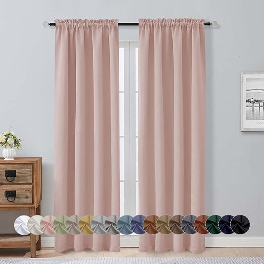 Aiyufeng Blush Blackout Curtains for Bedroom 84 Inch Length 2 Panels Set, Solid Thermal Insulated Privacy Nursery Window Treatment Curtains Blackout Drapes, W40 x L84 Inch, Blush