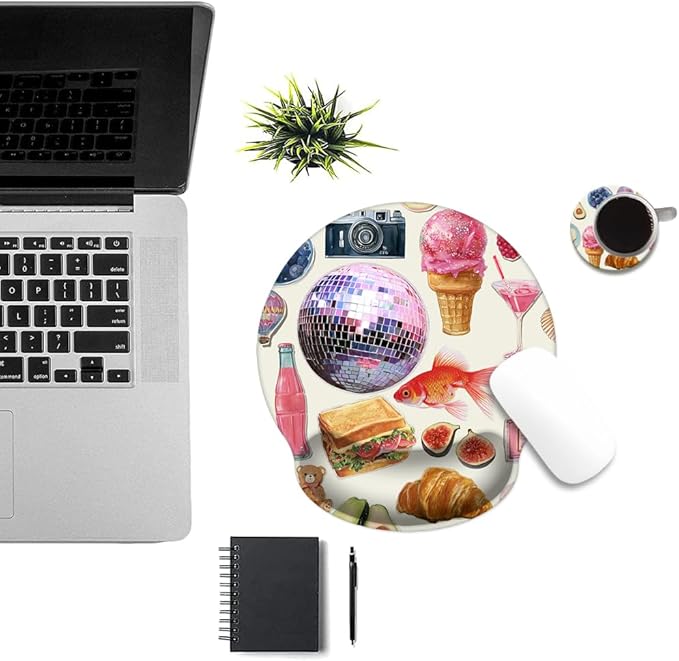 Mouse Pad with Wrist Support, Ergonomic Mouse Pad with Memory Foam Wrist Rest Cushion, Non-Slip Rubber Base Gaming Mice Pad for Home Office Computer Laptop,Girly Stickers