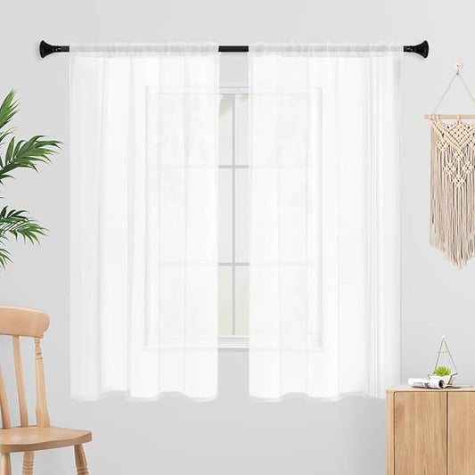 White Sheer Curtains 72 Inches Long 2 Panels, Rod Pocket Short Curtain for Kitchen, Bedroom, Cafe Window(White 38" W x 72" L)