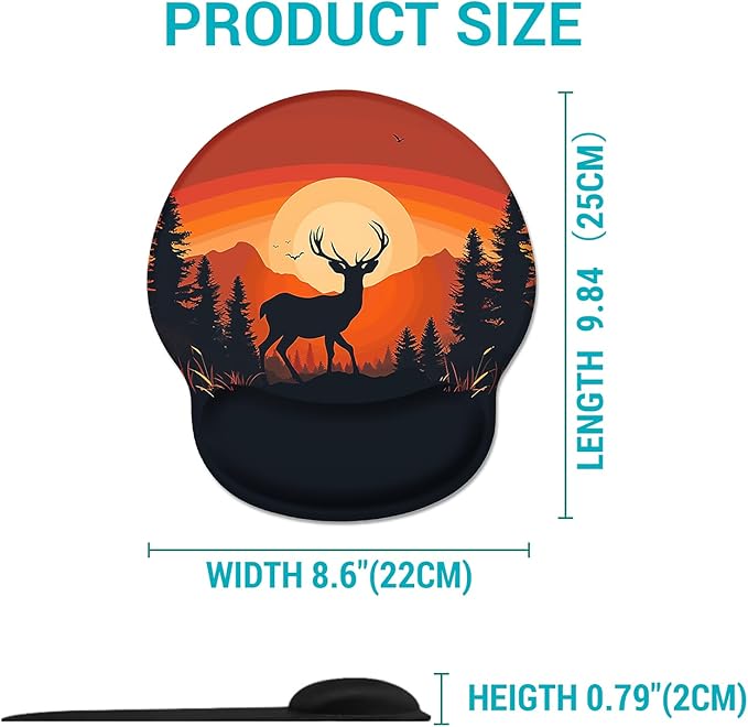 Ergonomic Mouse Pad Wrist Support, Sunset Deer Gel Mouse Pads with Wrist Rest, Comfortable Mousepad for Desk with Non-Slip Pain Relief PU Base for Gaming Work Accessories Home Office Decor