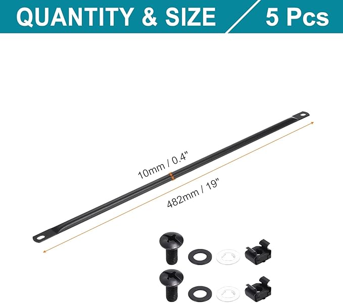 PATIKIL 1U Horizontal Cable Managers, 5 Pack 19 Inch Horizontal Lacing Bar Rack Mount Cord Management Metal Wire Organizer for Network Cabinet, Black