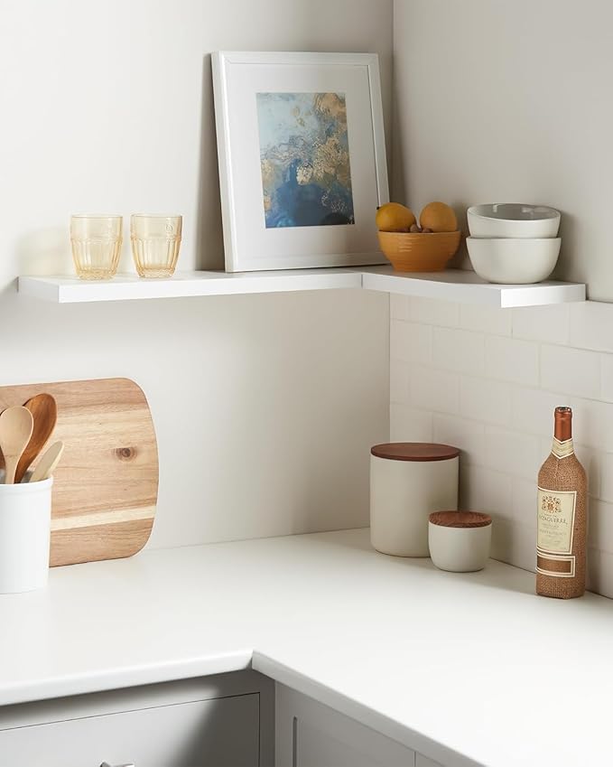 BAYKA Floating Shelves, 22.5 inch Rustic Wood Wall Mounted Shelves for Bathroom, Bedroom, Living Room, Kitchen & Office, Hanging Display Shelf with 22 lbs Capacity (White)