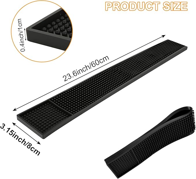 3 Pcs 24 x 3 Inch Rubber Bar Mats, Non-Slip Bar Service Spill Mat, Black Rubber Bar Mat, Bar & Wine Tools, Bar Mats Set for Countertop, Cafe, Bar, Kitchen, Restaurant, Hotel