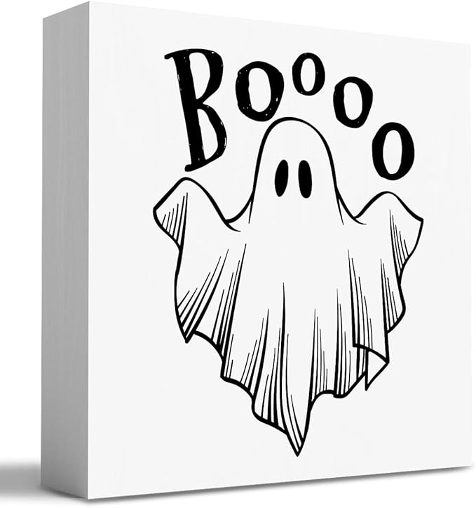 HTBIG Funny Halloween Decor Rustic Ghost Boo Spooky Vibes Farmhouse Wood Sign Decor for Home Rustic Wooden Shelf Season House Room Indoor Desktop 5 x 5 Inch