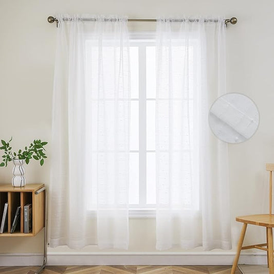 Joydeco White Sheer Curtains 72 Inch Length 2 Panels Set, Rod Pocket Semi Sheer Curtains for Bedroom Living Room, Window Treatments Voile Drapes (54x72 inch, Off White)