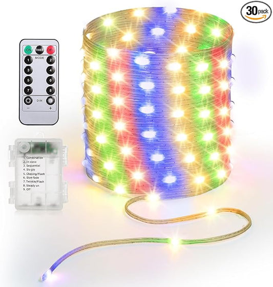 Battery Operated String Lights, 33ft 100 LED Fairy String Lights Battery Powered w/Remote & Timer for Indoor Outdoor Christmas Trees Wreath Decoration Bedroom Patio - Multicolor