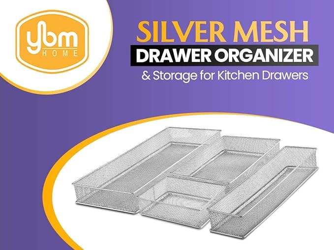 YBM HOME Silver Mesh Drawer Cabinet and or Shelf Organizer Bins, School Supply Holder Office Desktop Organizer Basket (2, 3x12x2 Inch)