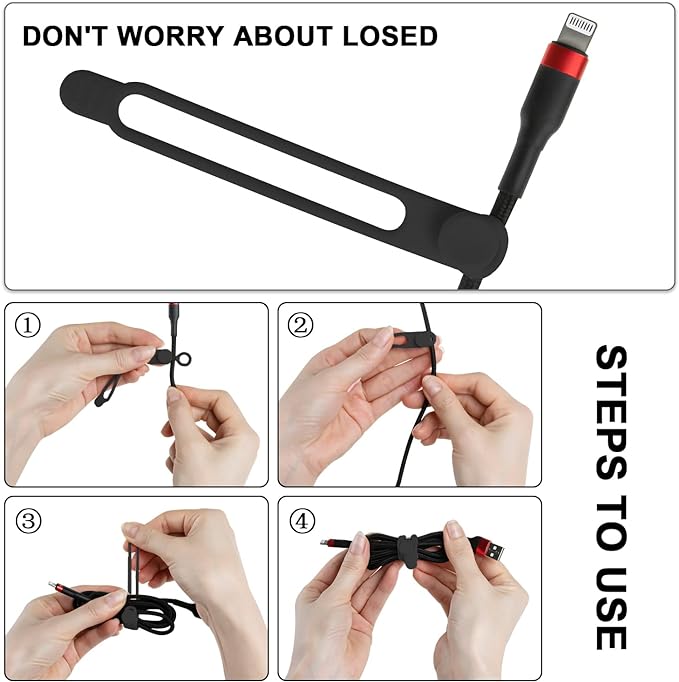 Nearockle 24Pcs Silicone Cable Straps Cord Organizer for Bundling Earphone, Phone Charger, Computer Cords, Reusable Cable Ties Wire Organizer in Home,Office,Kitchen,School (4 Colors)