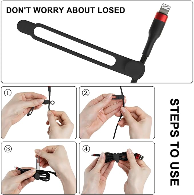 Nearockle 16Pcs Silicone Cable Straps Wire Organizer for Bundling Earphone, Phone Charger, Computer Cords, Reusable Cable Ties Cord Organizer in Home,Office,Kitchen,School(Black)