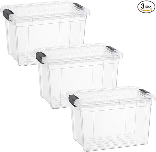 Superio Clear Storage Boxes with Lids, 4.75 Quart Plastic Container Bins for Organizing, Stackable Crates, BPA Free, Non Toxic, Odor Free, Organizers for Home, Office and Dorm, 3 Pack