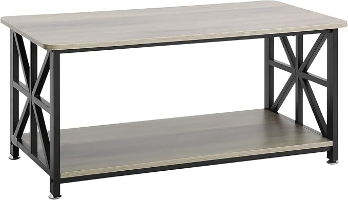 VEVOR 40" Farmhouse Coffee Table, Rectangle Coffee Table with Open Storage Compartment, Wooden Rustic Cocktail Table for Living Room, Bedroom, Apartment, Studio, Brown & Black