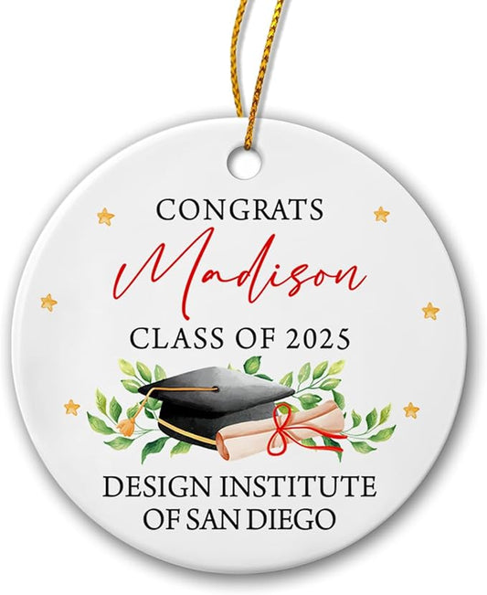 Congrats Graduation Ornament, Personalized Graduation Christmas Ornament, Class of 2025 Ceramic Ornament, Custom College Graduation Gift for Her Him, Graduate School Ornament Keepsake