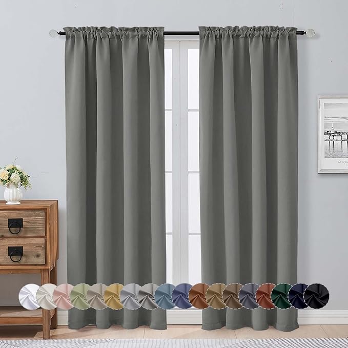 Aiyufeng Light Grey Blackout Curtains for Bedroom 72 Inch Length 2 Panels, Privacy Thermal Insulated Rod Pocket Door Window Curtains for Patio French Door Front Door, W40 x L72 Inch, Light Grey