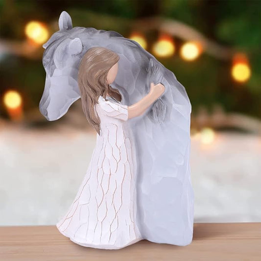Truly a Friend Guardian Angel Statues, Sculpted Hand-Painted Girl Embracing Horse Figurines, Horse Lover Gifts, Cowgirls Gifts, Horse Loss Remembrance Gifts