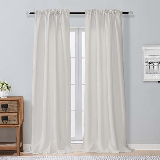 Aiyufeng Natural Room Darkening Curtains for Bedroom 96 Inches Long 2 Panels, Solid Thermal Insulated, Energy Saving Living Room Window Treatment Curtains Blackout Drapes, W40 x L96 Inch, Natural