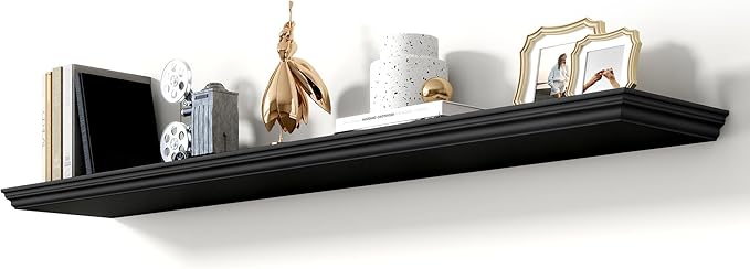 Axeman 55 Inch Floating Shelves for Wall, 9.3" Deep Crown Molding Wood Display Shelf with Heavy Duty Invisible Brackets for Living Room, Bedroom, Bathroom, Kitchen Decor & Storage, Set of 1, Black