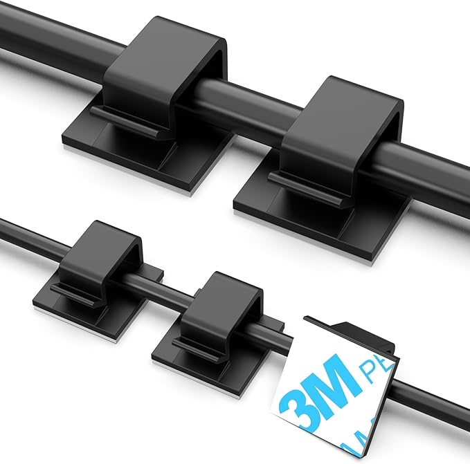 100 PCS Adhesive Cable Clips Black (Small & Large), Upgraded Wire Holder for Wall Cord Organizer Cable Management Under Desk, Outdoor Light Clips Hooks for LED, Car Dash Cam, HDMI, Extension Cord