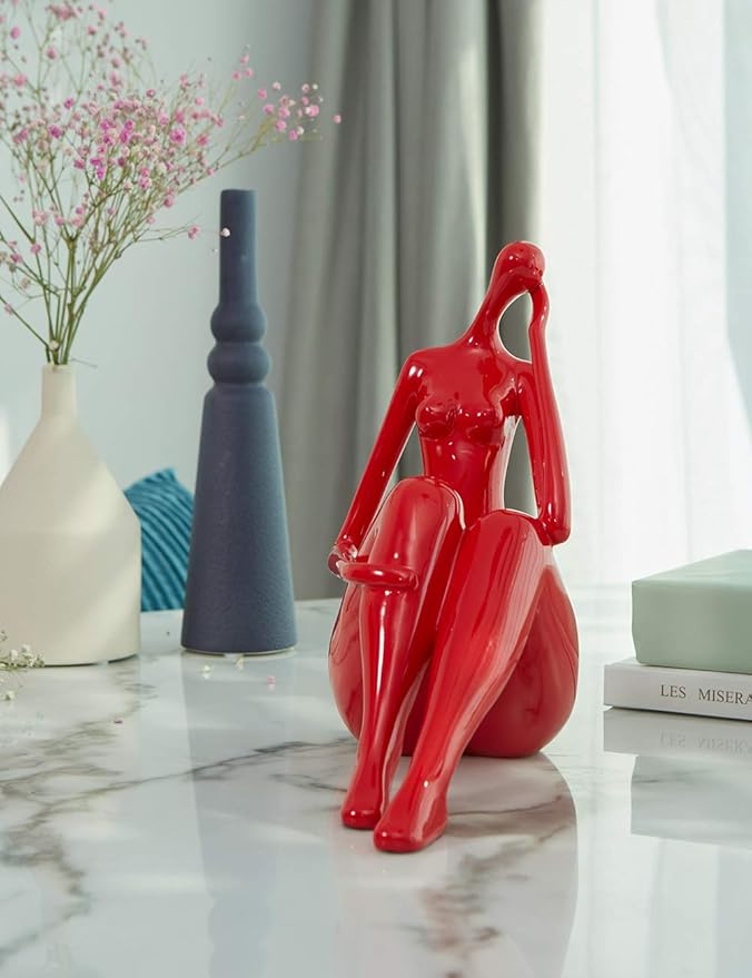 HAUCOZE Lady Sculpture Decor Woman Figurine Statue Modern Arts Gifts Polyresin 11 inch