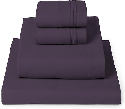Mellanni King Sheets Set - 4 PC Iconic Collection Bedding - Hotel Luxury, Extra Soft, Cooling Bed Sheets - Wrinkle, Fade, Stain Resistant (King, Purple)