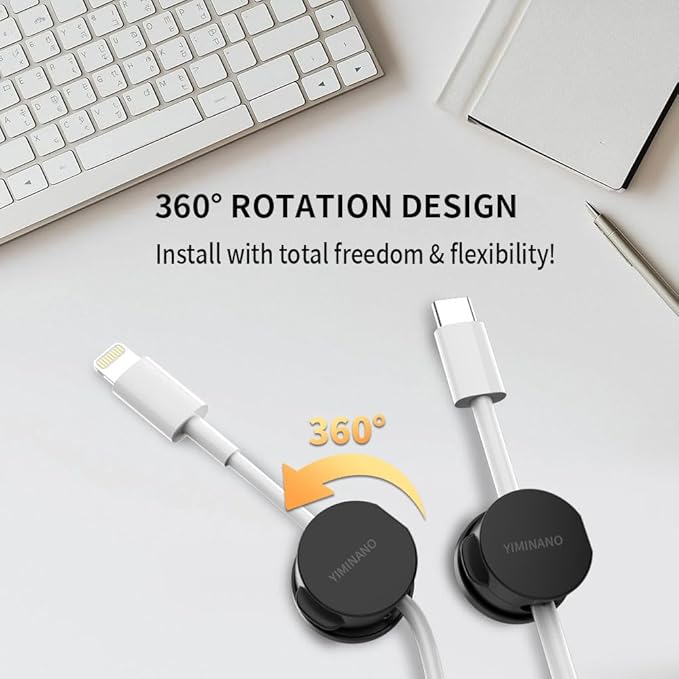 6 Pack Magnetic Cable Clips, 360° Rotatable Cord Organizer, Adhesive Cable Holder for Desk, Nightstand, Car, Home Office Accessories, Magnetic Cord Holder for Phone Charger & Workspace Organization