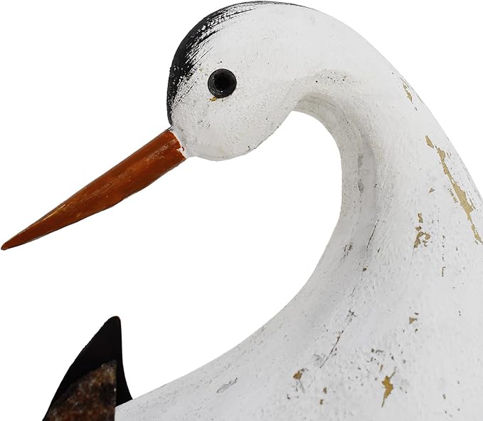 Wood Bird Statue Nautical Decor Decorative Rustic Seabird Sculpture Wooden Beach Themed Coastal Mediterranean Tabletop Decoration for Home Bathroom Living Room (L)