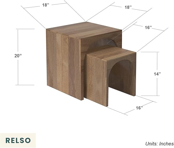 Relso Arch Duo Solid Mango Wood Nesting Tables for Living Room Set of 2 | Stylish Sustainable Design Side Tables | Pre-Assembled Unique Arched Cutouts | Mid Century Accent Table (Rustic Natural)