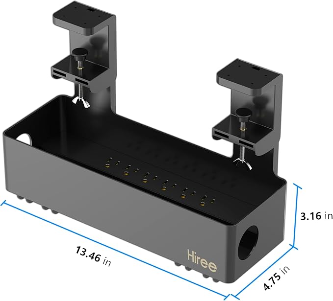 Under Desk Cable Management Tray with 6 AC Power Outlet and Clamp Mount, No Drill Cord Storage Organizers for Wire Management, Standing Desk , Computer Desk Accessories for Office & Home（Black）