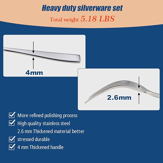 40 Piece Silverware Sets with Unique Handles, EIUBUIE Premium Stainless Steel Flatware Set for 8, Mirror Finished Kitchen Tableware Cutlery Rust Proof Dishwasher Safe Forks Spoons and Knives Set