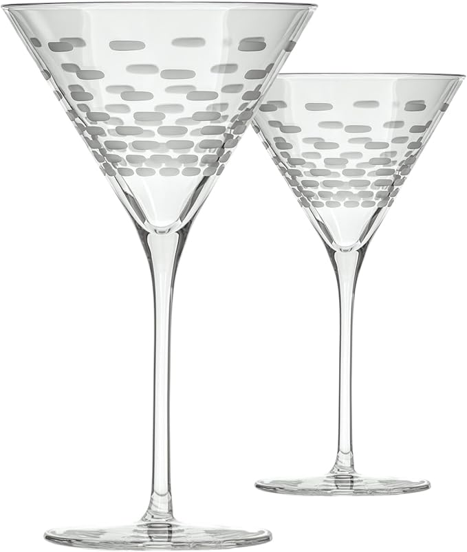 Rolf Glass Strata Martini Cocktail Glass | Made in America | 10oz Martini Glass | Diamond Engraved Crystal Glass | Geometric Brick Design | Set of 2