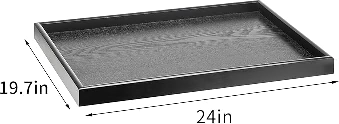 24 x 20 Inches Extra Large Solid Wood Serving Tray for Tea Coffee Table Snack Food Meals Serving Plate Kitchen Party Bar Breakfast Server with Raised Edges Black Wooden Decorative Ottoman Tray