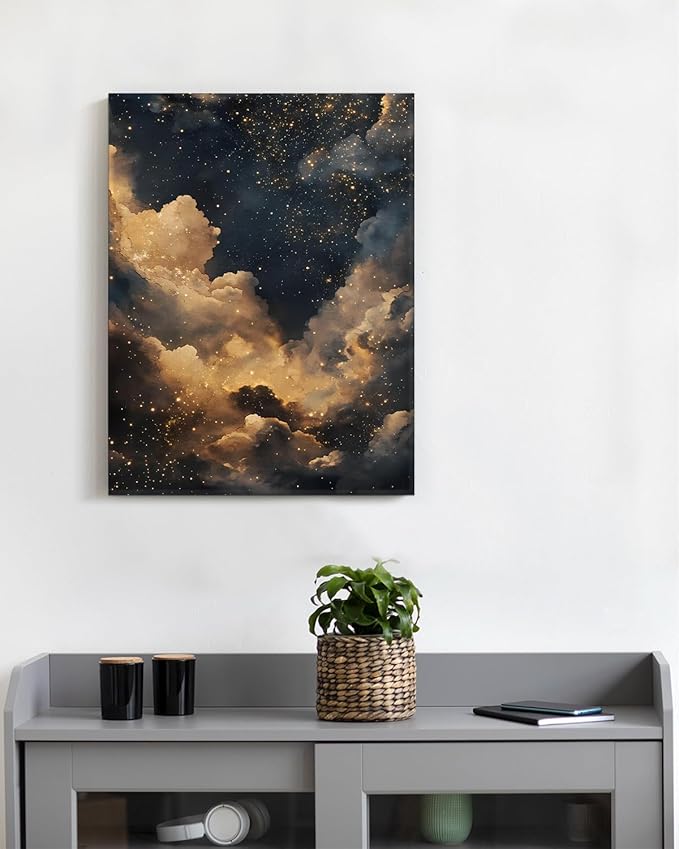 Aesthetic Celestial Canvas Wall Art Decor Night Sky Stars Dark Academia Print Poster Framed Picture Painting Wall Decorations for Home Apartment Bedroom Decor 11x15 Inch