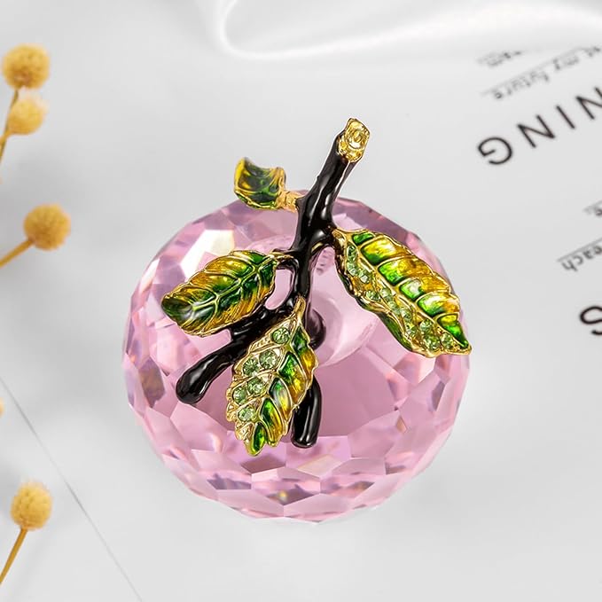 Crystal Apple Figurine Paperweight, Handmade Statue Ornament Home Decoration, Collectible Crystal Crafts, Come with Gift Box, Great Gift for Birthday Christmas (Pink-50mm)