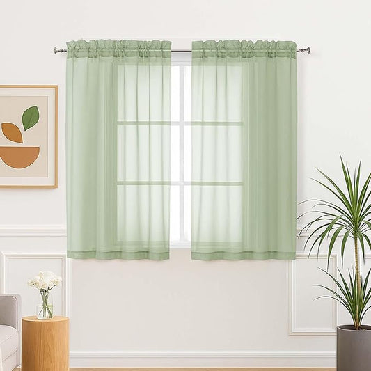 Aiyufeng Light Green Sheer Curtains 45 Inch Length 2 Panels Set for Living Room, Light Filtering Green Window Sheers Drapes for Bedroom, Each 42" W x 45" L