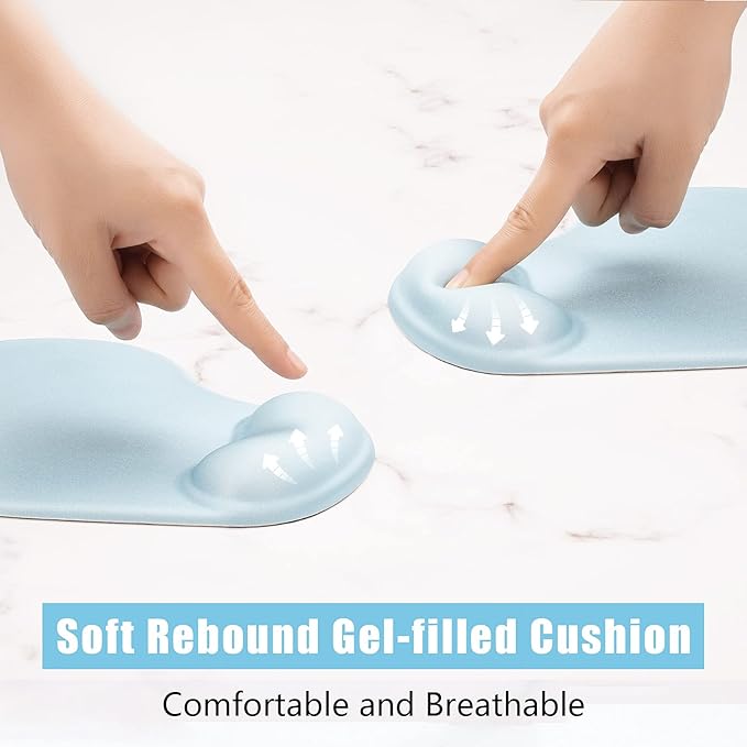 Hsurbtra Ergonomic Mouse Pad with Wrist Rest Support, Gel Mouse Pads with Non-Slip PU Base, Pain Relief Memory Foam Computer Mat, Cute Office Supplies Desk Decro Accessories, Sky Blue