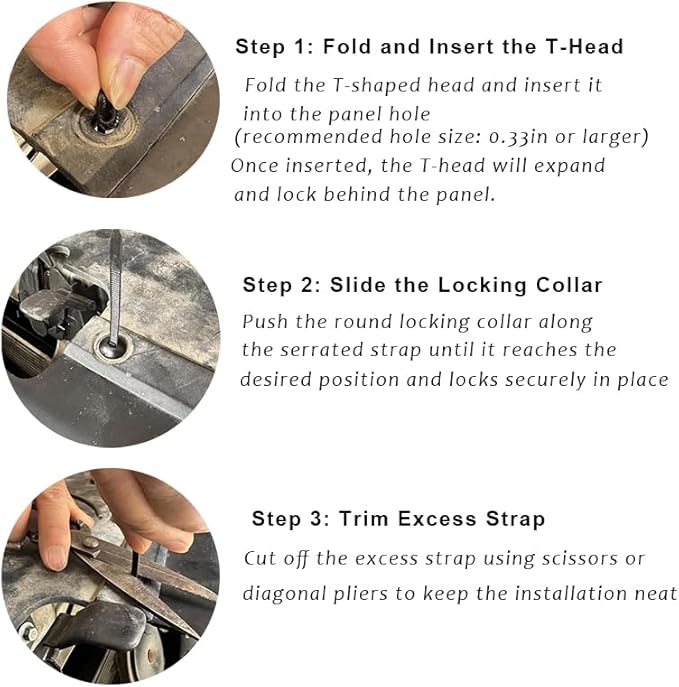 100PCS Nylon Universal Cable Tie Buckle, Heavy Duty Self-Locking Nylon Zip Ties Holder, UV-Resistant Fasteners for Car Fender Trunk Repair, Wire Bundling, Home & Garage Use