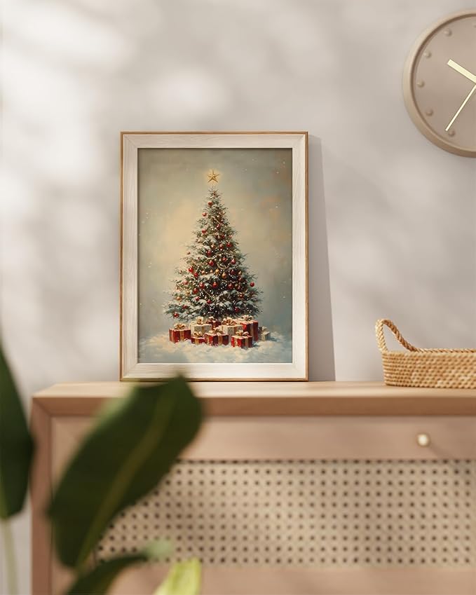 InSimSea Christmas Decor Framed Wall Art, Christmas tree and gifts Canvas Painting, Warm Holiday decor Unique Christmas Gifts For Table Wall Farmhouse Mantel Home Office 16L x 12W