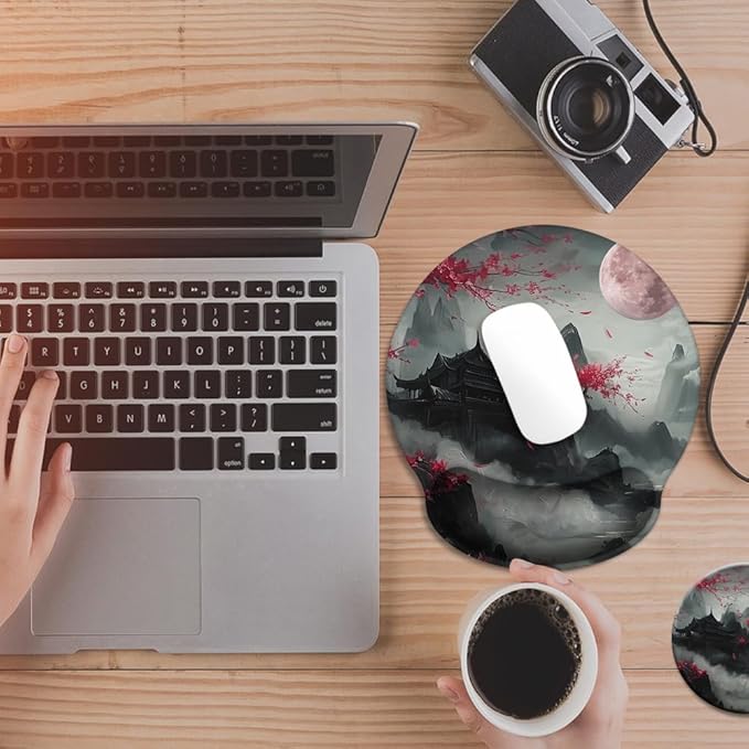 Mouse Pad with Wrist Support, Ergonomic Mouse Pad with Memory Foam Wrist Rest Cushion, Non-Slip Rubber Base Gaming Mice Pad for Home Office Computer Laptop,Cherry Blossom