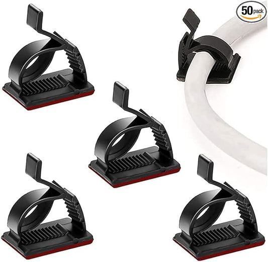 SOULWIT 50Pcs Adjustable Cable Management Clips, Adhesive Organizers Sticky Wire Clips Cord Holder for TV PC Ethernet Under Desk Wall Home Office