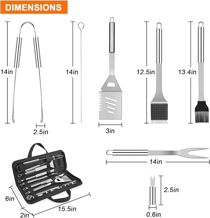Anpro Grilling Accessories Grill Kit- Grill Set, Grilling Utensil Set, BBQ Accessories, BBQ Kit, BBQ Grill Tools, Grilling Gifts for Father's Day, Smoker, Camping, Kitchen,21 PCS-Standard Silver