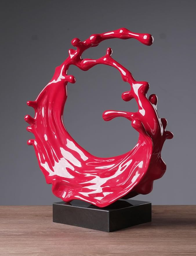 Abstract Sculpture Decor Modern Arts Sea Wave Figurine Table Centerpiece Statue Polyresin Red 16.5 inch
